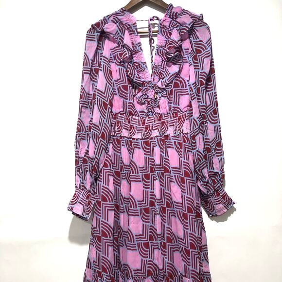 Anthropologie The Odetta Ruffled V-Neck Dress Multicolor Size L NWT - Picture 9 of 11